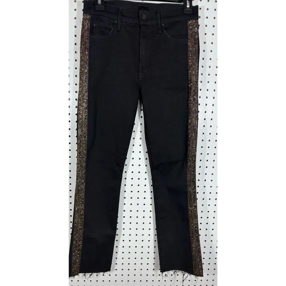 Mother Denim The Rascal Ankle Fray Guilty Flash Black Jeans Size 27